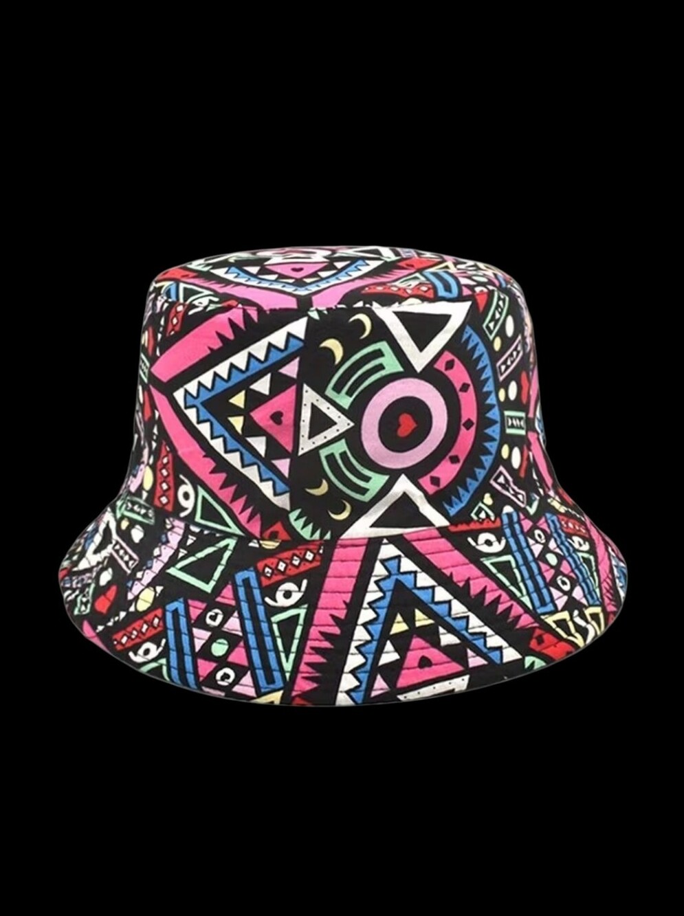 Geometric Print Bucket Hat - Pink, Blue, Black Unisex 22"/23"